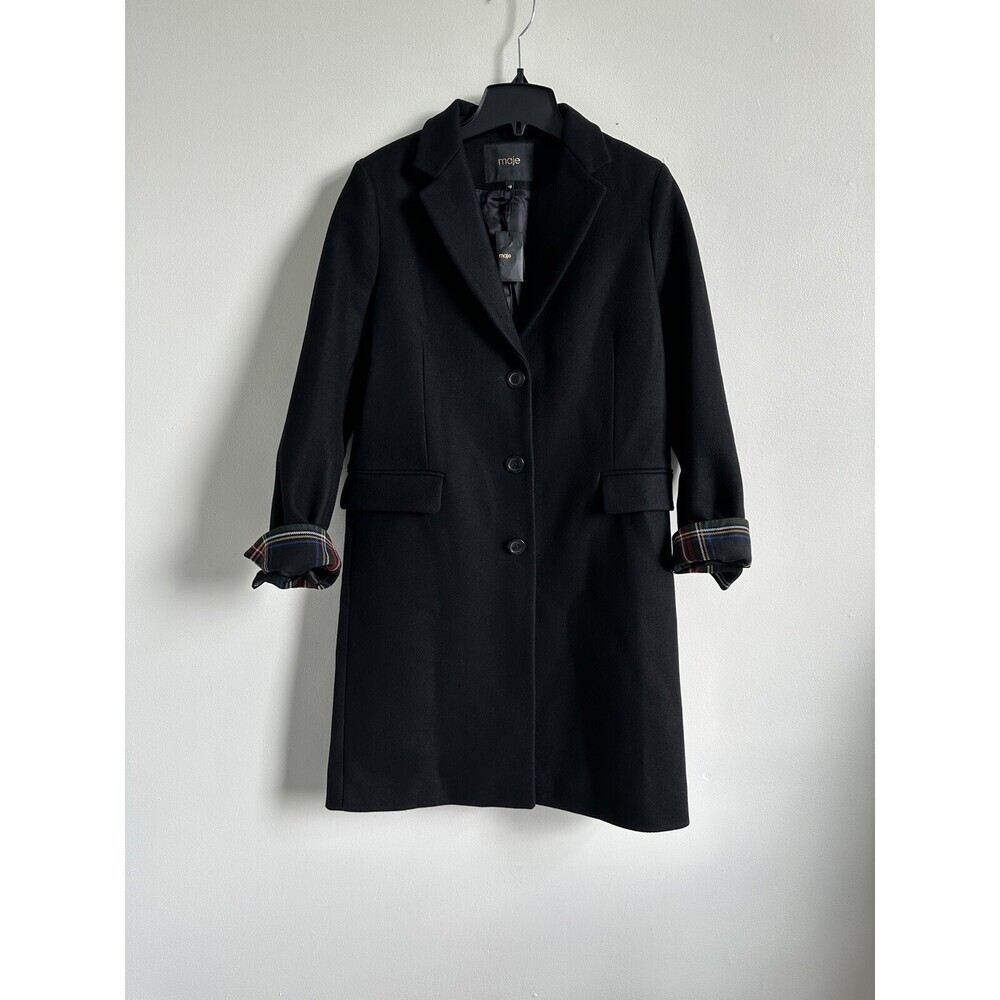 Maje Women's Gireg Straight Cut Virgin Wool Coat In Black Size 40 - Picture 7 of 15